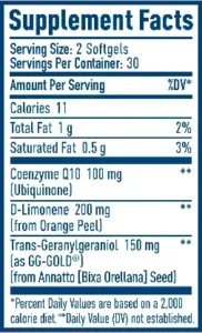 Nativepath COQ10 Complex supplement facts